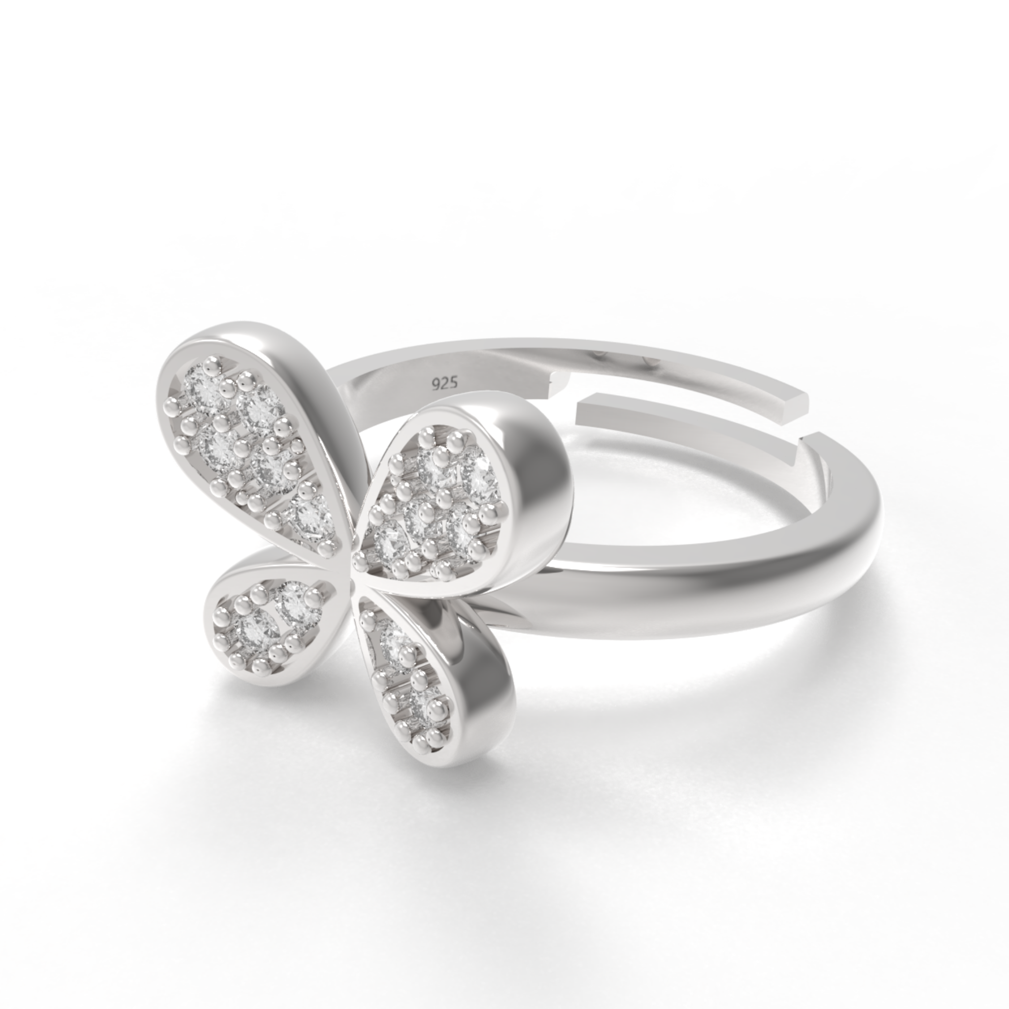 Butterfly Wings Diamond Fashion Ring, Hallmarked 925 Sterling Silver